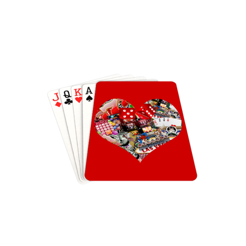 Heart Playing Card Shape - Las Vegas Icons on Red Playing Cards 2.5"x3.5"