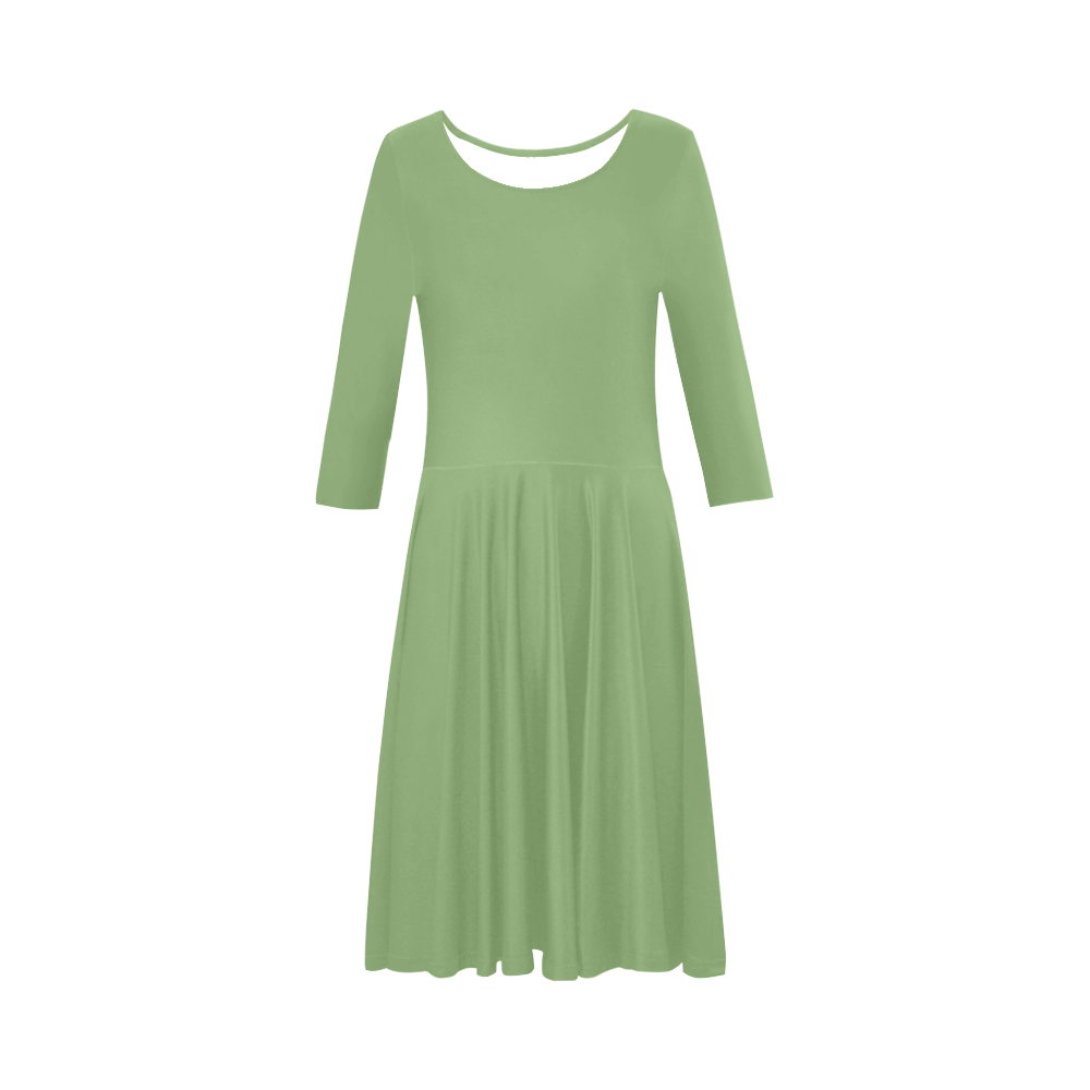 color asparagus Elbow Sleeve Ice Skater Dress (D20)