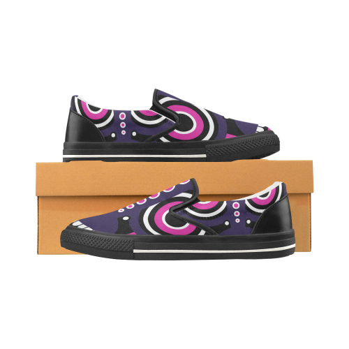 Pink Purple Tiki Tribal Slip-on Canvas Shoes for Kid (Model 019)
