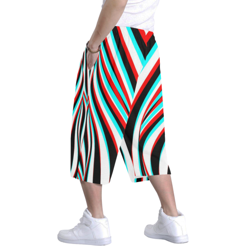 3D Stereoscopic Waves (Black/White/Red/Cyan) Men's All Over Print Baggy Shorts (Model L37)
