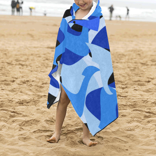 Camouflage Abstract Blue and Black Kids' Hooded Bath Towels