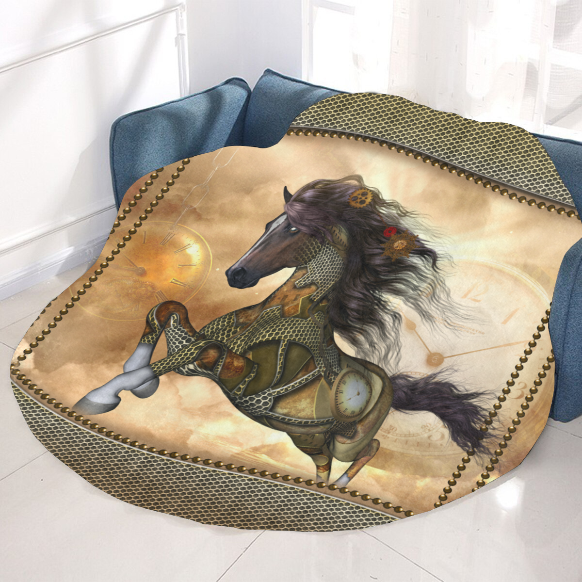 Aweseome steampunk horse, golden Circular Ultra-Soft Micro Fleece Blanket 60"