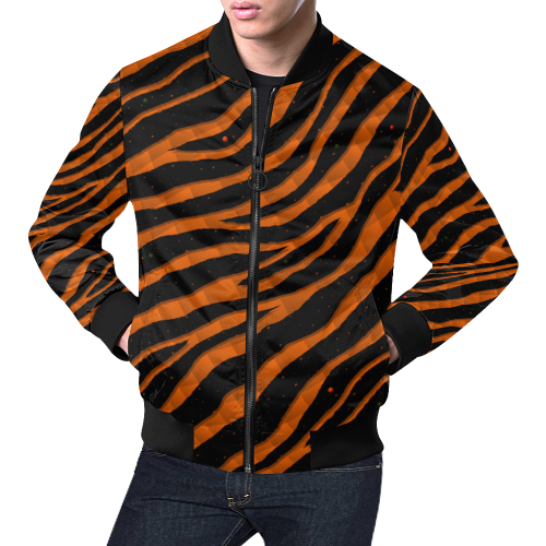 Ripped SpaceTime Stripes - Orange All Over Print Bomber Jacket for Men/Large Size (Model H19)