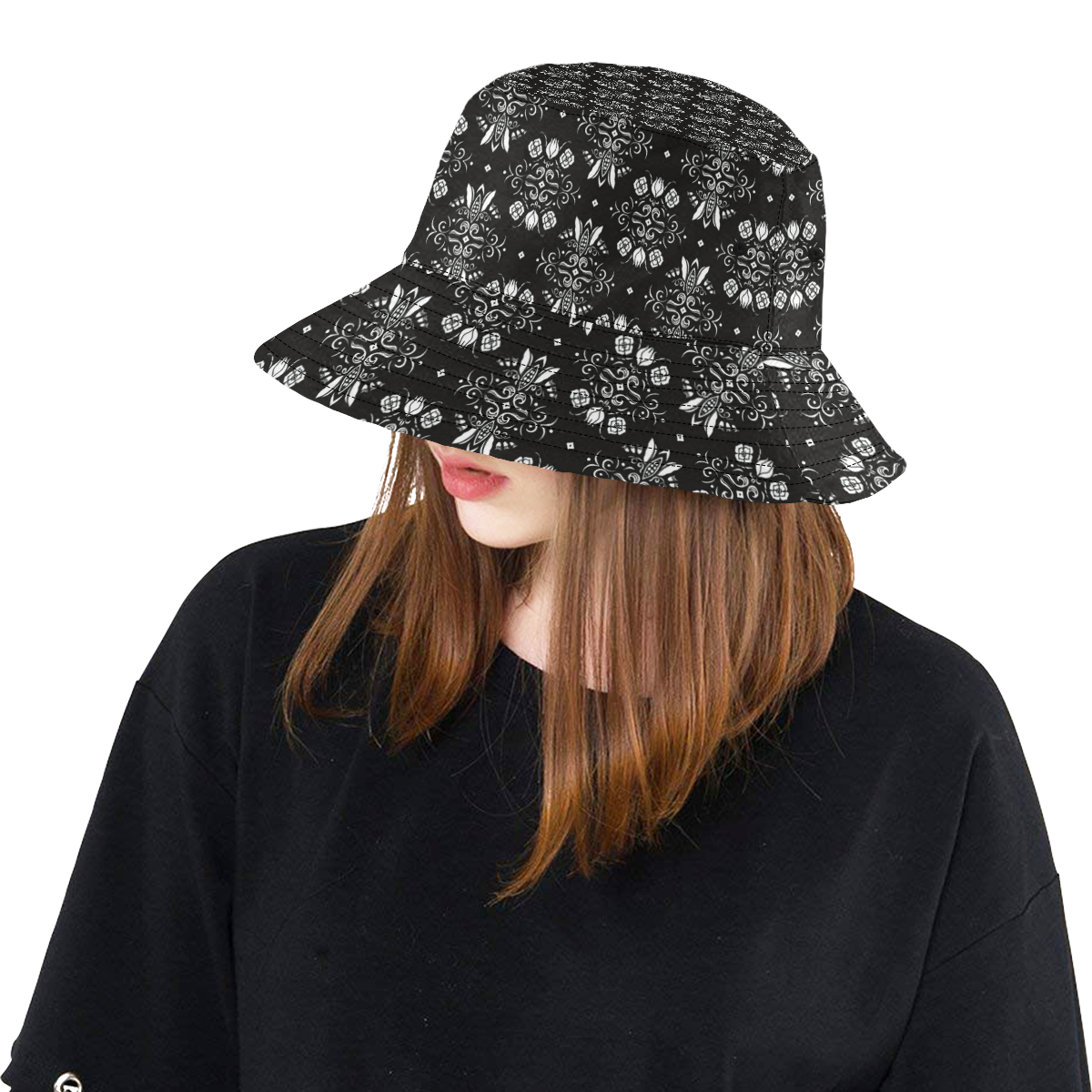 Wall Flower Black and White Drama by Aleta All Over Print Bucket Hat