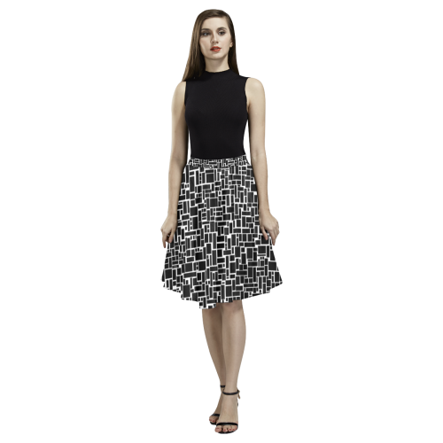 BLACK AND WHITE BOX PATTERN Melete Pleated Midi Skirt (Model D15)