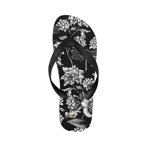 Black and White Nature Garden Flip Flops for Men/Women (Model 040)