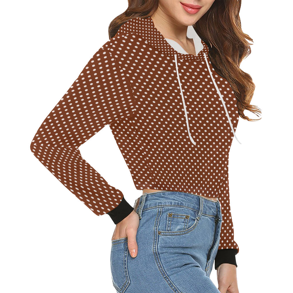 Brown polka dots All Over Print Crop Hoodie for Women (Model H22)