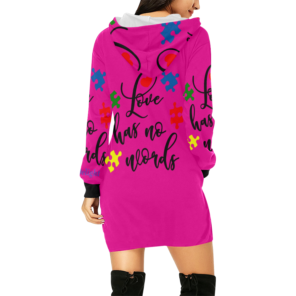 Fairlings Delight's Autism- Love has no words Women's Hoodie 53086E4 All Over Print Hoodie Mini Dress (Model H27)