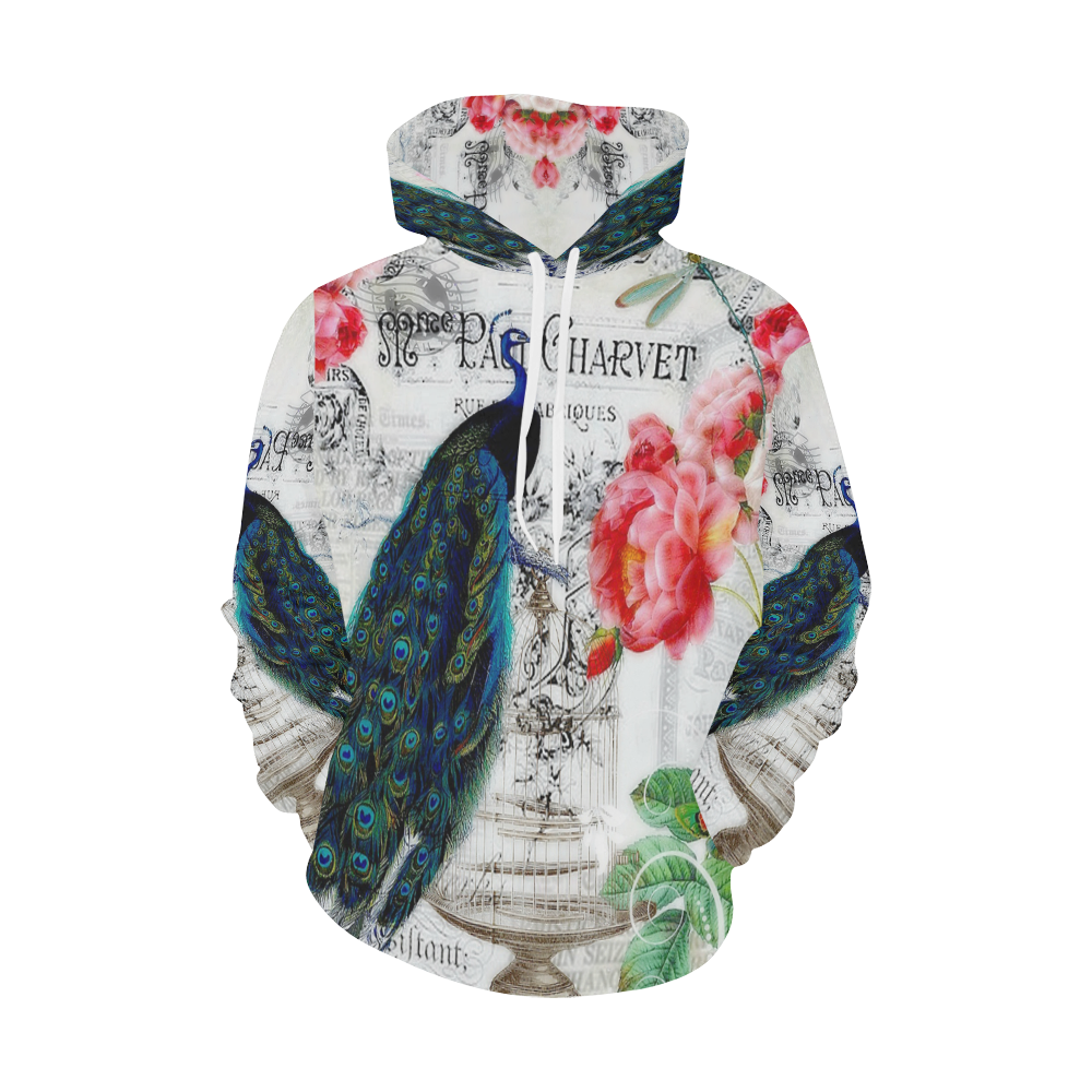 peacock and roses All Over Print Hoodie for Men/Large Size (USA Size) (Model H13)