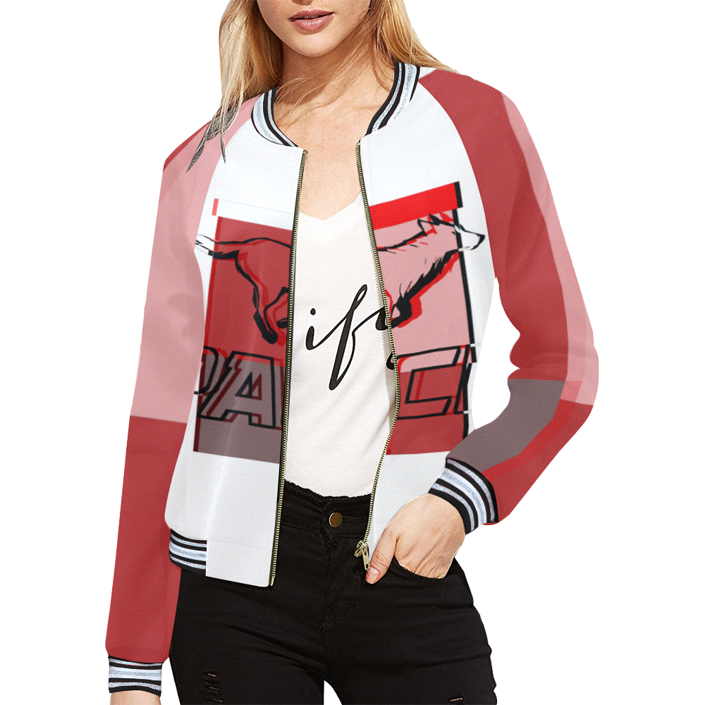 PACE Checkered Womens Jacket White All Over Print Bomber Jacket for Women (Model H21)
