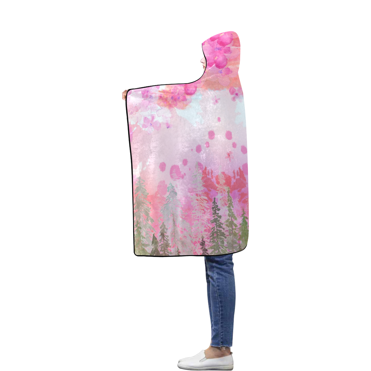 Little Deer in the Magic Pink Forest Flannel Hooded Blanket 40''x50''