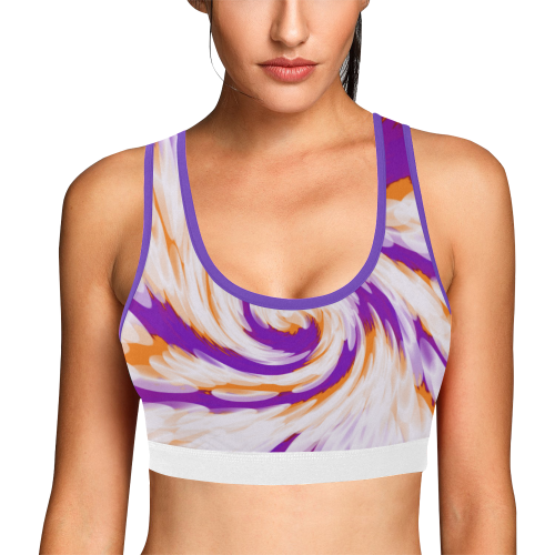 Purple Orange Tie Dye Swirl Abstract Women's All Over Print Sports Bra (Model T52)