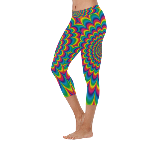 Crazy Psychedelic Flower Power Hippie Mandala Women's Low Rise Capri Leggings (Invisible Stitch) (Model L08)