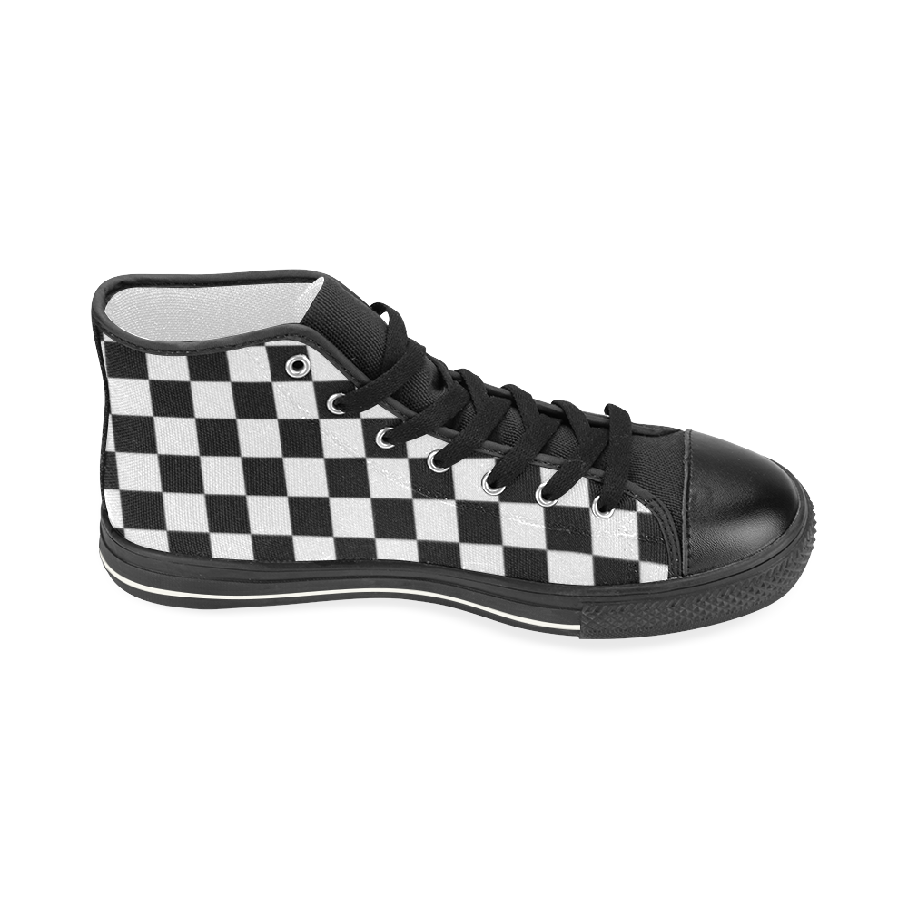 Checkered Women's Classic High Top Canvas Shoes (Model 017)