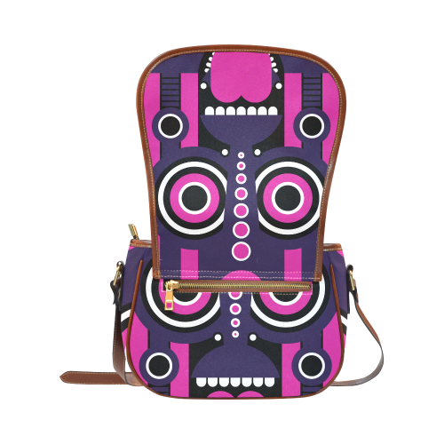 Pink Purple Tiki Tribal Saddle Bag/Large (Model 1649)