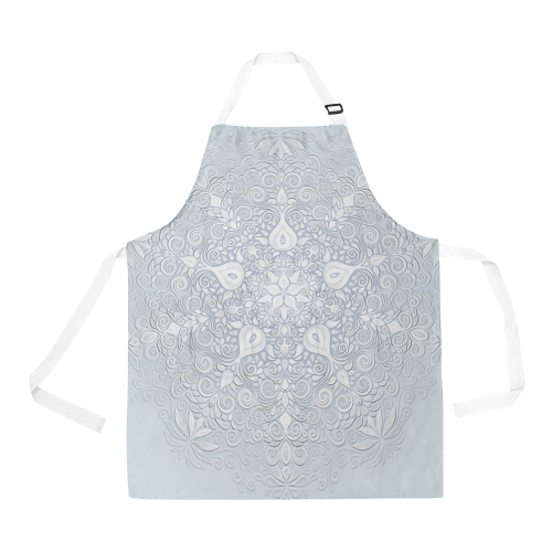 White and Blue Watercolor Mandala Pattern All Over Print Apron
