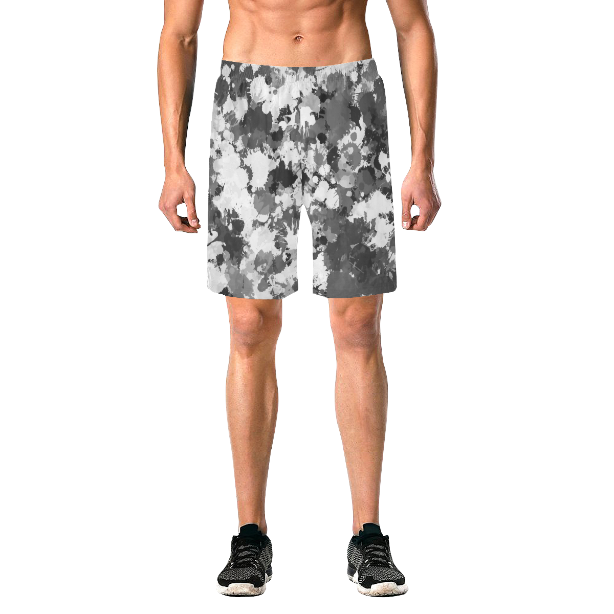 Black and White Graffiti Splatter Men's All Over Print Elastic Beach Shorts (Model L20)