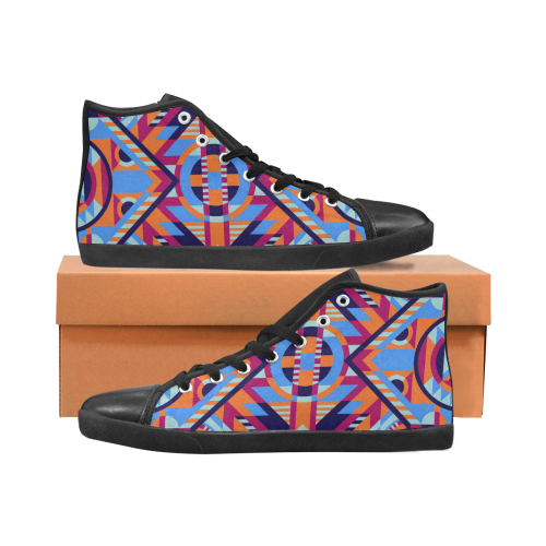 Modern Geometric Pattern Women's High Top Canvas Shoes (Model 002)