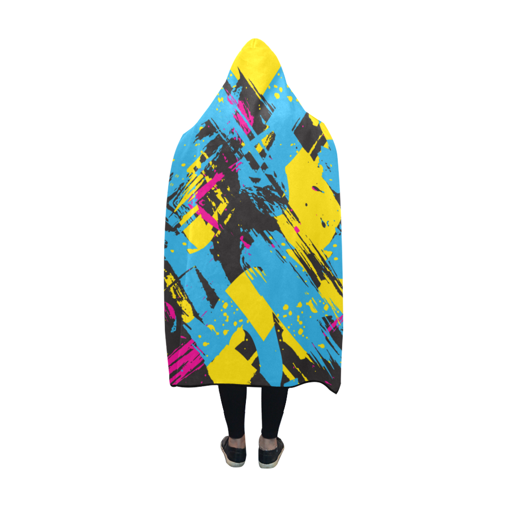Colorful paint stokes on a black background Hooded Blanket 60''x50''