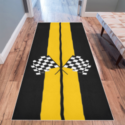 Checkered Flags, Race Car Stripe Black and Yellow Area Rug 9'6''x3'3''