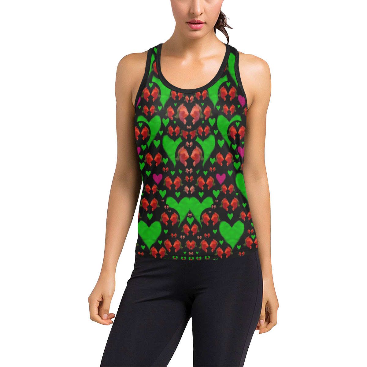love hearts and roses Women's Racerback Tank Top (Model T60)