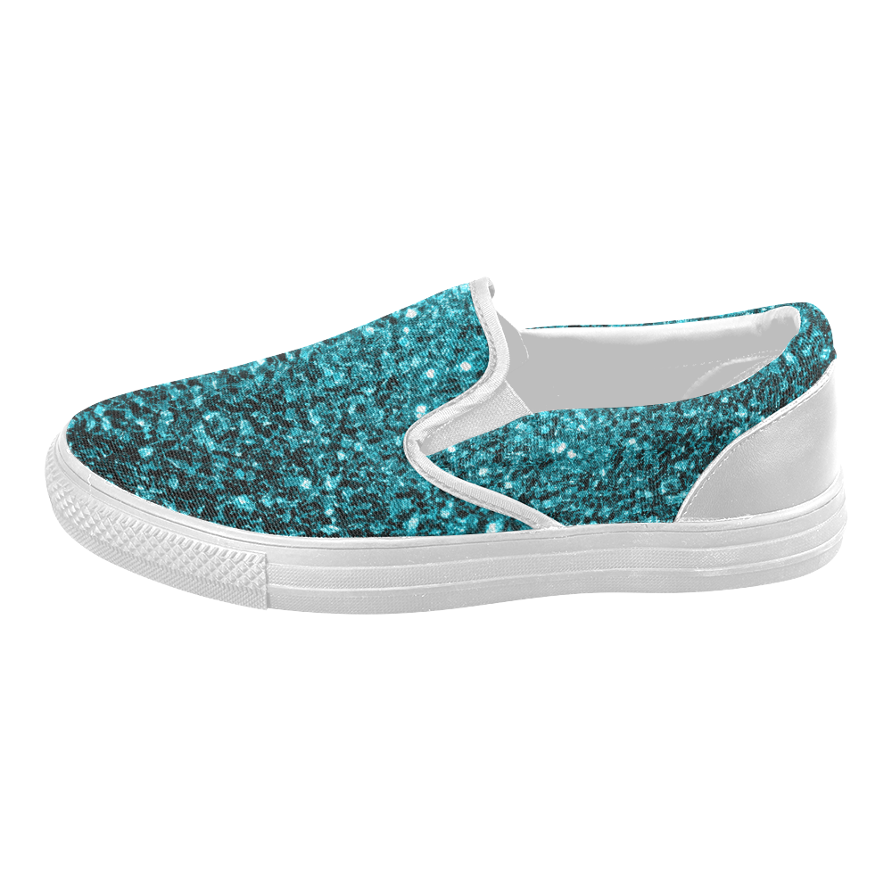 Beautiful Aqua blue glitter sparkles Women's Slip-on Canvas Shoes (Model 019)