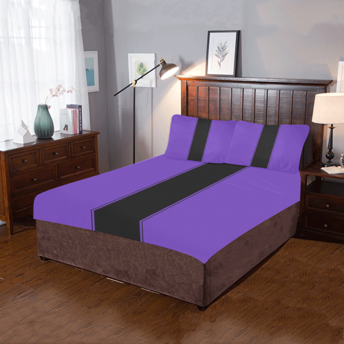 Racing Stripe Center Black with Purple 3-Piece Bedding Set