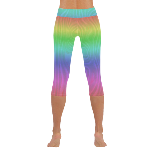 Groovy Pastel Rainbow Women's Low Rise Capri Leggings (Invisible Stitch) (Model L08)