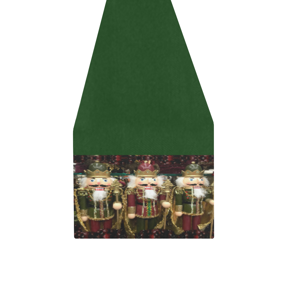 Golden Christmas Nutcrackers on Green Table Runner 14x72 inch