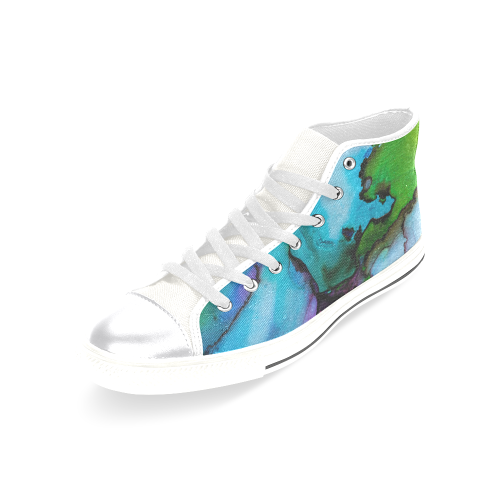 Blue green ink Women's Classic High Top Canvas Shoes (Model 017)