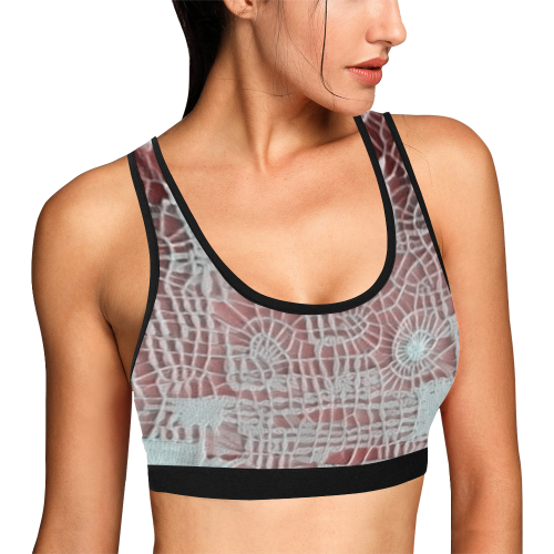Pink and white hand woven look sports bra Women's All Over Print Sports Bra (Model T52)