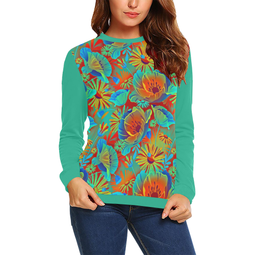 bright tropical floral All Over Print Crewneck Sweatshirt for Women (Model H18)