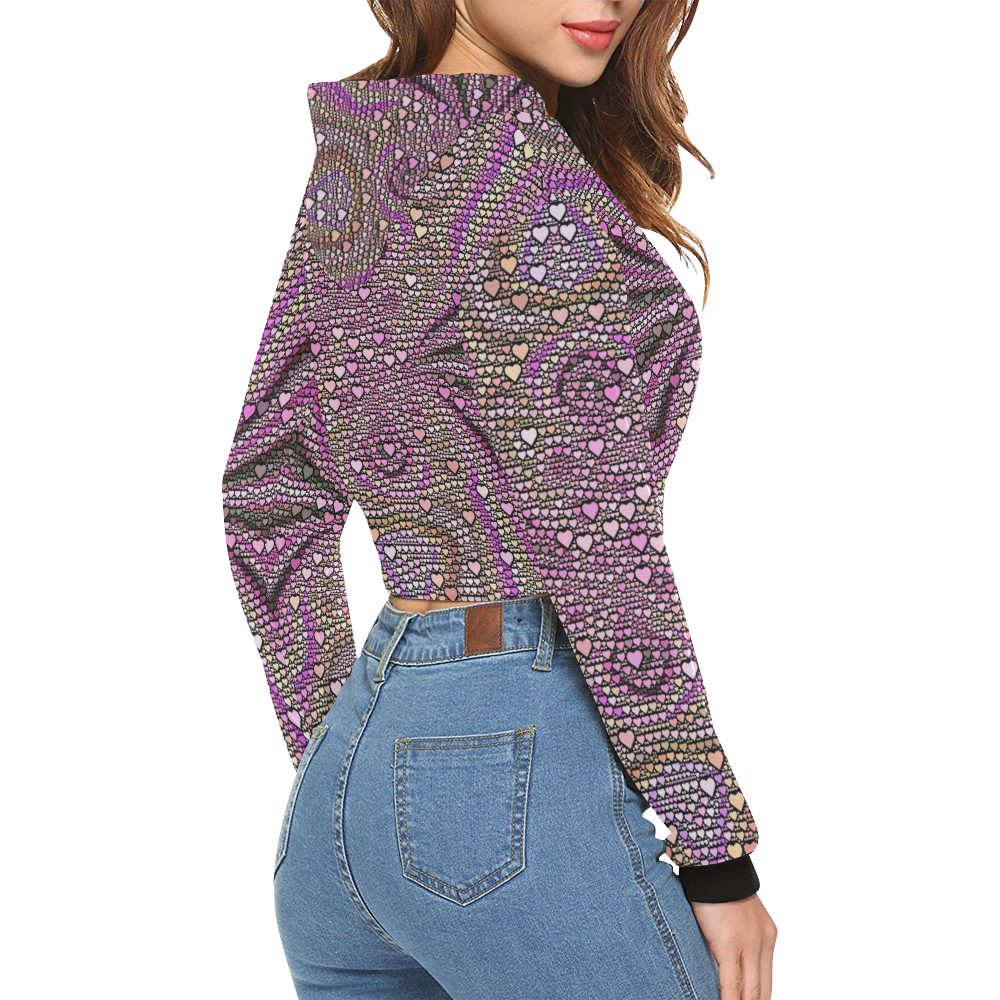 hearts everywhere C by JamColors All Over Print Crop Hoodie for Women (Model H22)