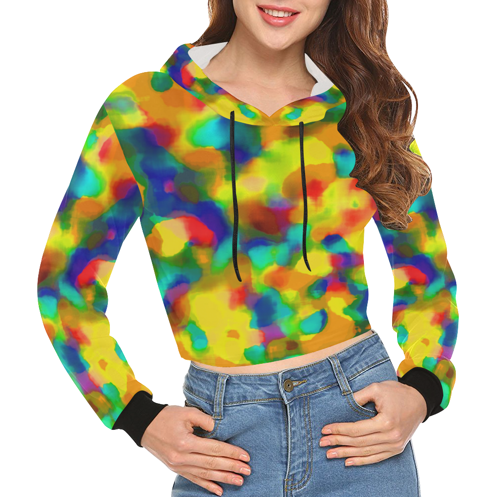 Colorful watercolors texture All Over Print Crop Hoodie for Women (Model H22)