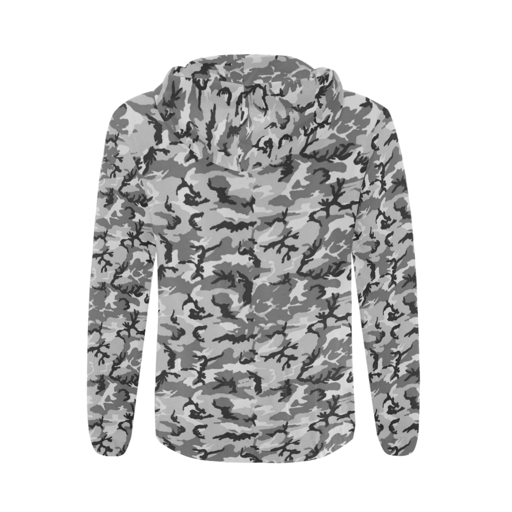 Woodland Urban City Black/Gray Camouflage All Over Print Full Zip Hoodie for Men/Large Size (Model H14)