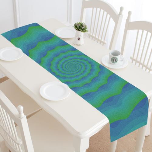 Green blue spiral shell Table Runner 14x72 inch