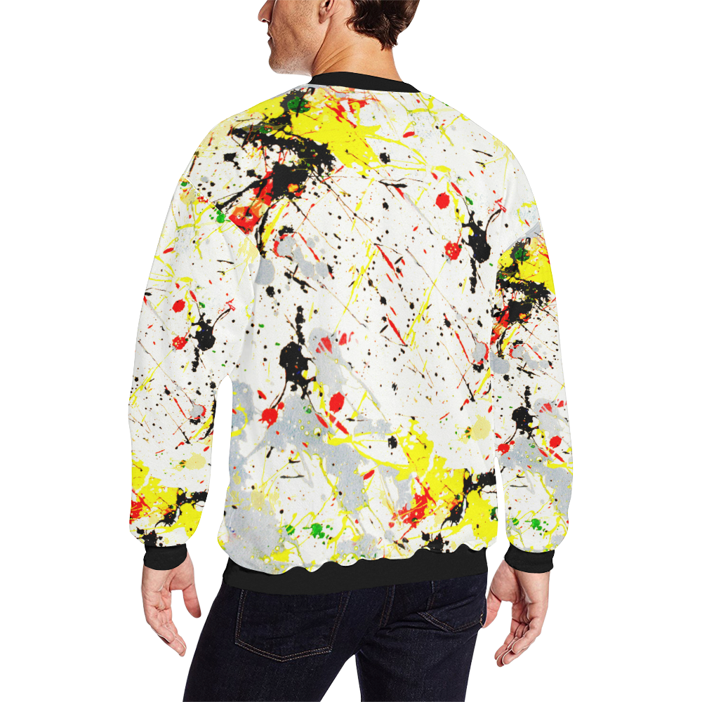 Yellow & Black Paint Splatter Men's Oversized Fleece Crew Sweatshirt/Large Size(Model H18)