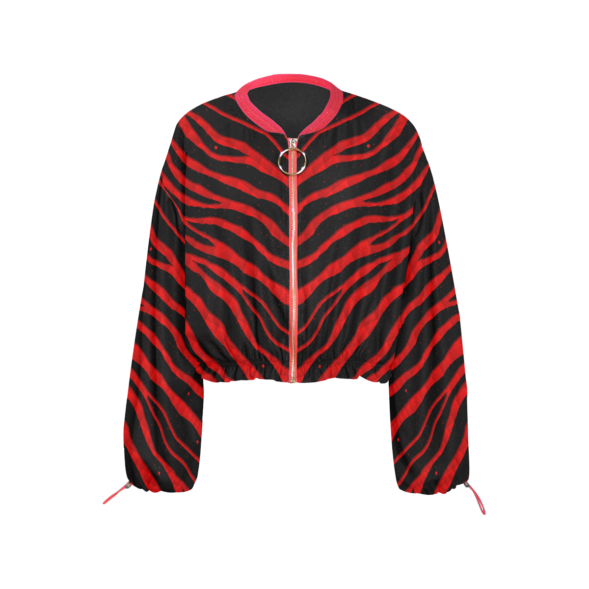 Ripped SpaceTime Stripes - Red Cropped Chiffon Jacket for Women (Model H30)