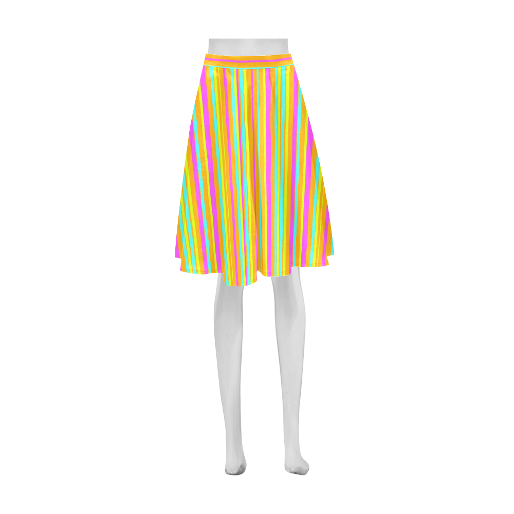Neon Stripes  Tangerine Turquoise Yellow Pink Athena Women's Short Skirt (Model D15)