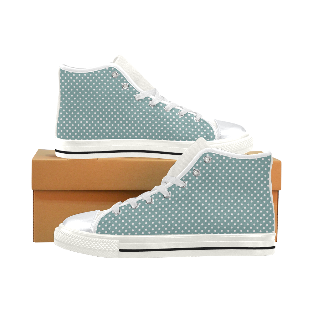 Silver blue polka dots High Top Canvas Women's Shoes/Large Size (Model 017)