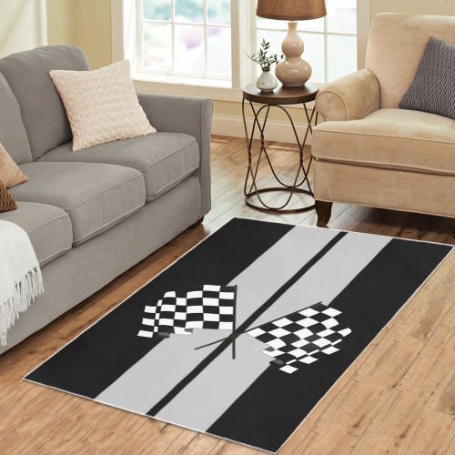 Checkered Flags, Race Car Stripe Black and Silver Area Rug 5'x3'3''