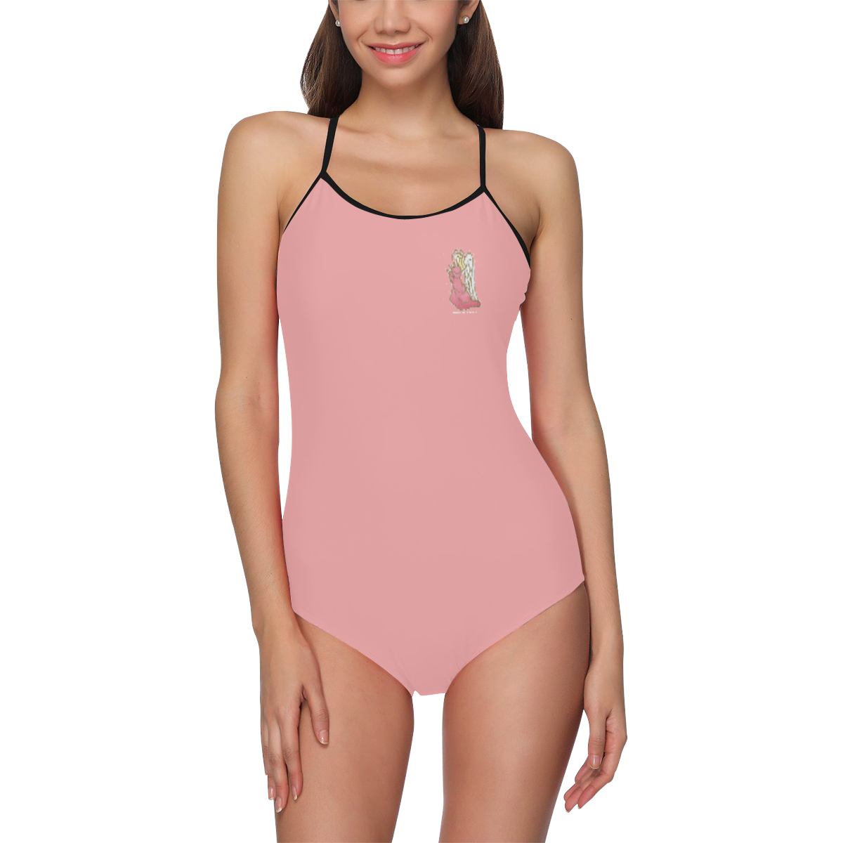 Pink strappy swimsuit with angel Strap Swimsuit ( Model S05)