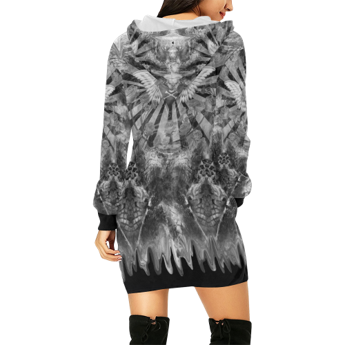 Juleez Hoodie Dress Skull Heart Fishnet Print All Over Print Hoodie Mini Dress (Model H27)