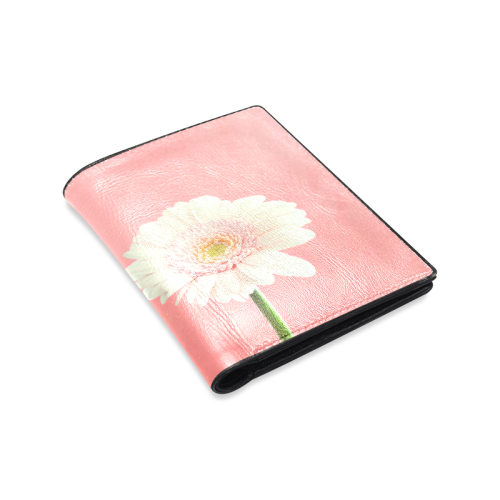 Gerbera Daisy - White Flower on Coral Pink Men's Leather Wallet (Model 1612)
