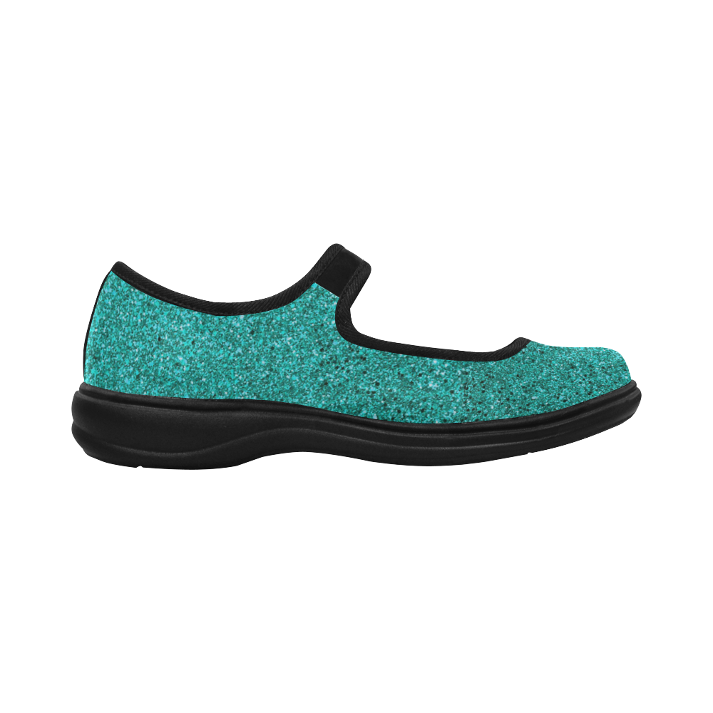 aqua glitter Mila Satin Women's Mary Jane Shoes (Model 4808)