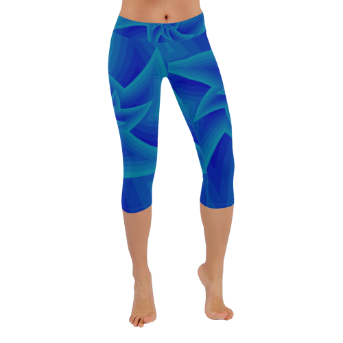 Royal blue star dance Women's Low Rise Capri Leggings (Invisible Stitch) (Model L08)