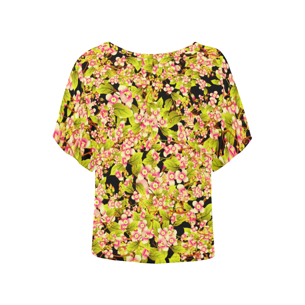 Flower Pattern Women's Batwing-Sleeved Blouse T shirt (Model T44)