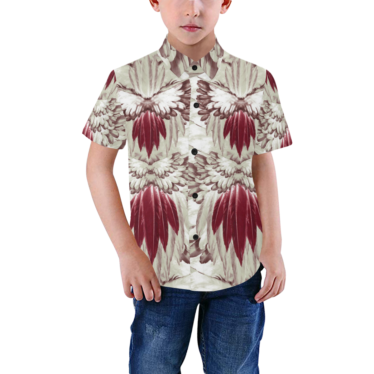 feathers12 Boys' All Over Print Short Sleeve Shirt (Model T59)