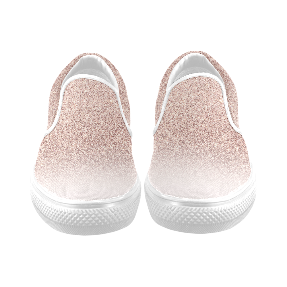Rose Gold Glitter Ombre Pink White Women's Unusual Slip-on Canvas Shoes (Model 019)