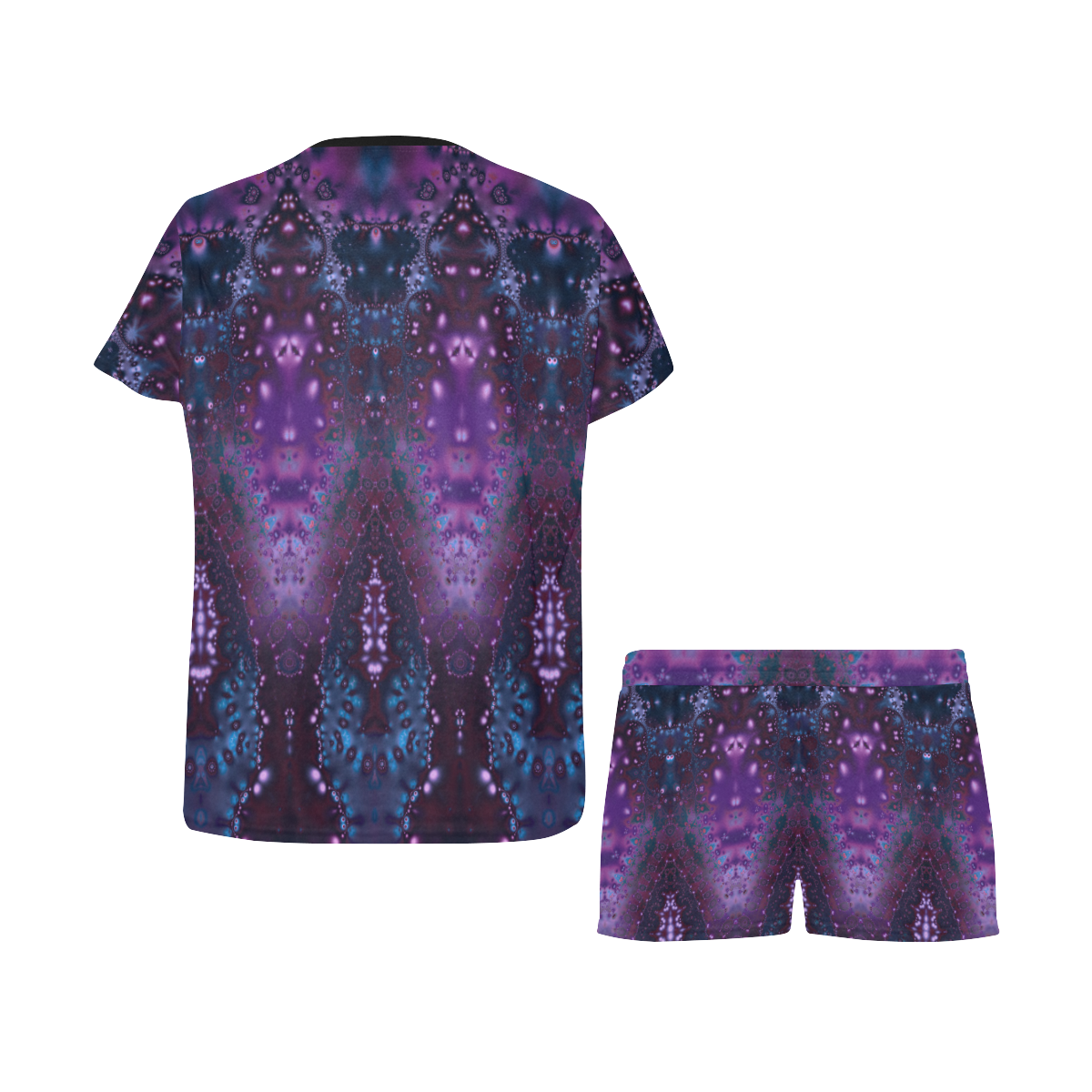 Purple Hyacinth Lace Fractal Women's Short Pajama Set